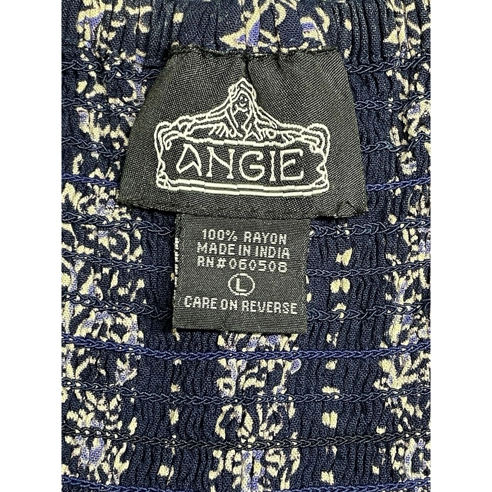 Angie Women's Printed Twist Front Keyhole Maxi Dress Navy Blue/White Size L Boho - Picture 3 of 3